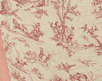 Antiker französischer Quilt-Überwurf, Bettüberwurf, Leinen, Toile de Jouy