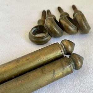 Pair Antique French Brass Curtain Rod Bistro pole and attachment loops 82.5cm / 32.5&quot;