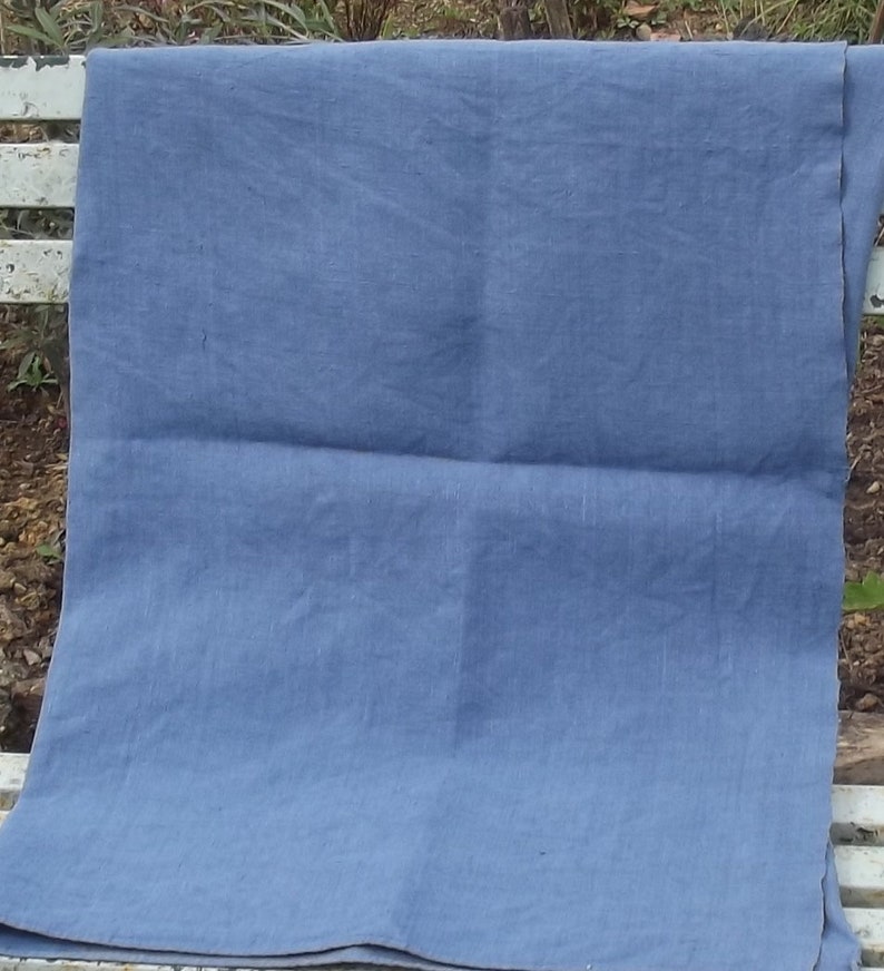 Vintage French Fabric Antique pure chanvre linen lovely weave loom width Woad Blue