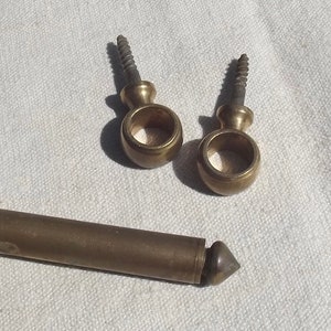 Antique French Brass Curtain Rods Vintage Bistro poles for nets or half sash with hanging loops 63cm