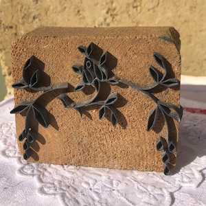 Blocco da stampa francese antico, timbro decorativo in legno e metallo provenzale