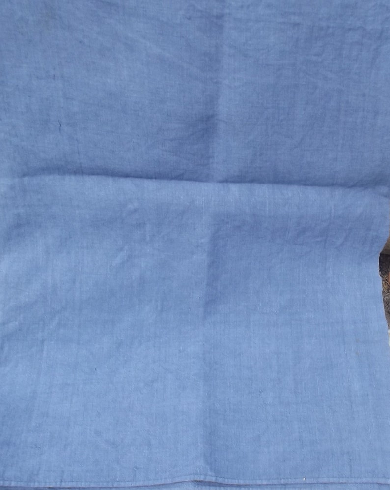 Vintage French Fabric Antique pure chanvre linen lovely weave loom width Woad Blue