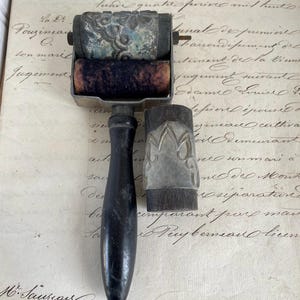 Large Antique French Fabric Printing Stamp roller Barrel with original handle