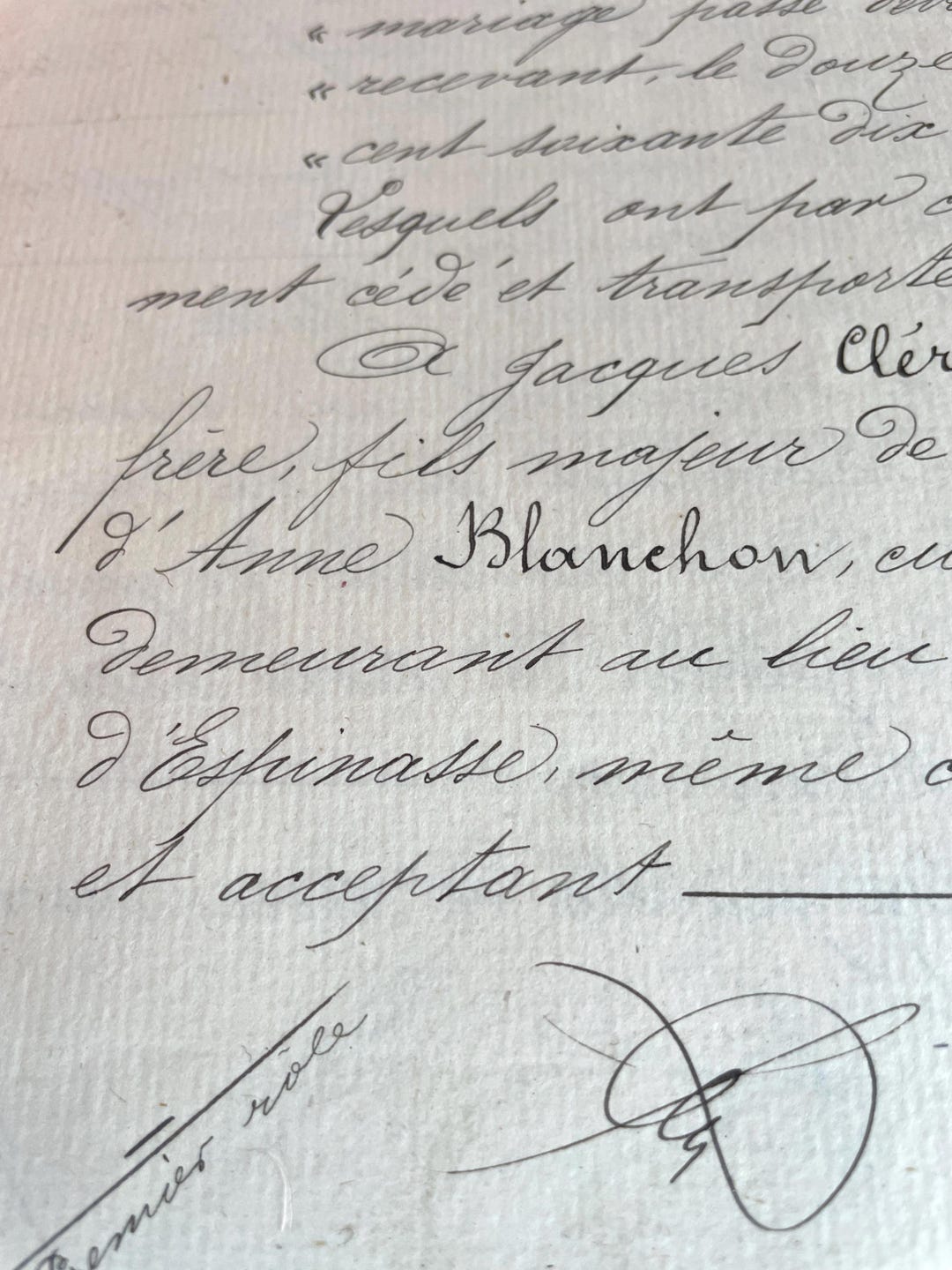 Antique French Contract Document Handwritten 19th Century Legal Notaire ...