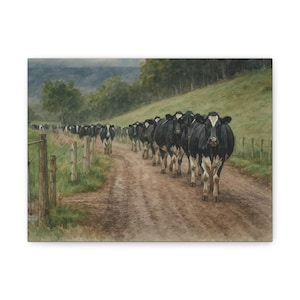 Charming Cow Art Print, Rustic Farmhouse Decor, Animal Lover Gift, Country Wall Art, Canvas Wall Hangings, Milk Cow Painting