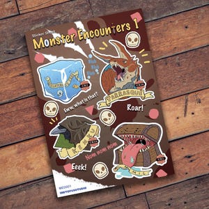 DnD / Incontri con i mostri 1 - Foglio di adesivi disegnati a mano / Carta opaca