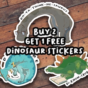Koop 2 en ontvang 1 gratis | Dinosaurusstickers (handgetekend) | Mat of holografisch