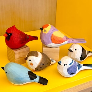 Hand Carved And Painted Wooden Bird Statues,Custom Country Style Bird Ornaments,Gift For Bird Lovers,Natural Style Bird Decor,Birthday Gifts