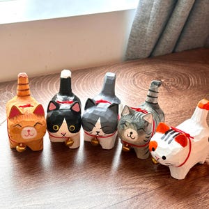 Handmade Wooden Cat Figurine,Personalized Wooden Bell Cat Figurine,Unique Cat Lover Gift,Desk Decor,Cat Ornaments,Birthday Gift,Gift For Her