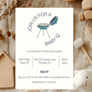 Baby-Q Shower Invitation - BBQ Baby Shower Invite - Couples Baby Shower - Editable Canva Template - Baby Q Co-Ed BBQ Shower