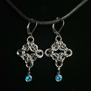 Stainless Steel Chainmaille Earrings - &#39;Sapphire&#39;