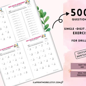 Addition Kids Worksheets Preschool, Math Problems, 1st Grade Single digit Addition. PDF Printable.