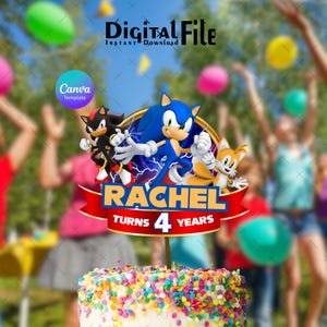 Editable Sonic Birthday Cake Topper Birthday Template Part Decoration