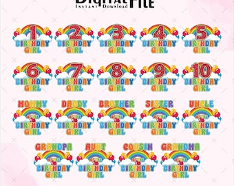 Rainbow Birthday Wassermelone Anzahl PNG Birthday Girl Familie Clipart
