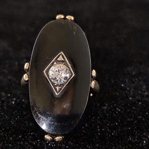 Antique Art Deco 10k Yellow Gold Black Onyx White Spinel Ring Size 6