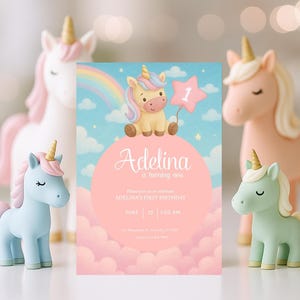 Unicorn Birthday Invitation Template, Unicorn First Birthday, Unicorn Invite, Printable Birthday Invitation, 1st Birthday Invite
