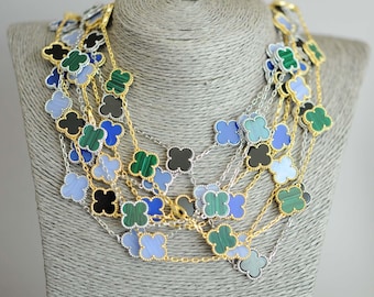 Ten gem clover necklace,  10 Clover Necklace, Gold plated 925 Silver, 15mm clover