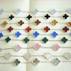 Five clover bracelet,  Silver gemstone, mop 5 clover bracelet, four leaf clover, double-sided