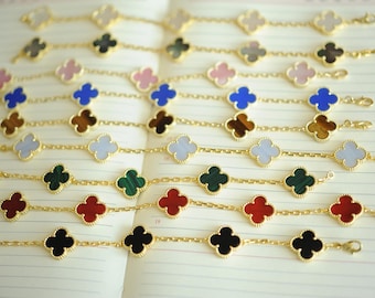 Five clover bracelet,  Gold plated 925S, gemstone, mop 5 clover bracelet, four leaf clover