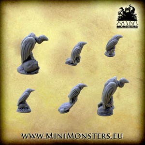 BIRDS (4 RAVENS, 2 VULTURES) - 28mm 32mm Scale | Wargaming terrain | Wargames | Dungeons and Dragons | DnD | Fantasy | Resin | Mini Monsters