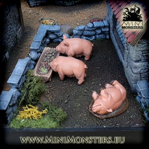 THREE PIGS & TROUGH - 28mm 32mm Scale | Dungeons and Dragons | DnD Terrain | Fantasy | Resin | Wargaming terrain | Wargames | Mini Monsters