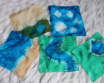 Conjunto Playsilk Landscape ~ 5 Sedas! Savana, Icebergs, Praia, Rio, Lagoa ~ Tingidas à mão ~ Inspiradas na pedagogia Waldorf