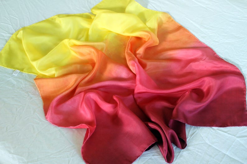 Playsilk Fire Ombré Striped Playsilk Red Orange Yellow Hand Dyed Waldorf Silk Scarf image 2