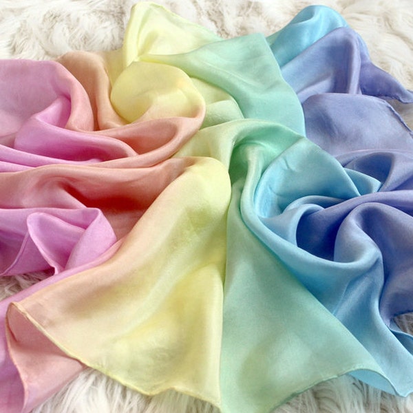Playsilk Pastel Rainbow Stripe Gradient Playsilks ~ Silk Scarf ~ Hand Dyed ~ Waldorf Inspired!