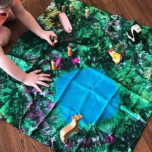 Playsilk Wildflowers Playful Farm Pond Playsilk Play Mat Hand Dyed Waldorf Inspired image 1