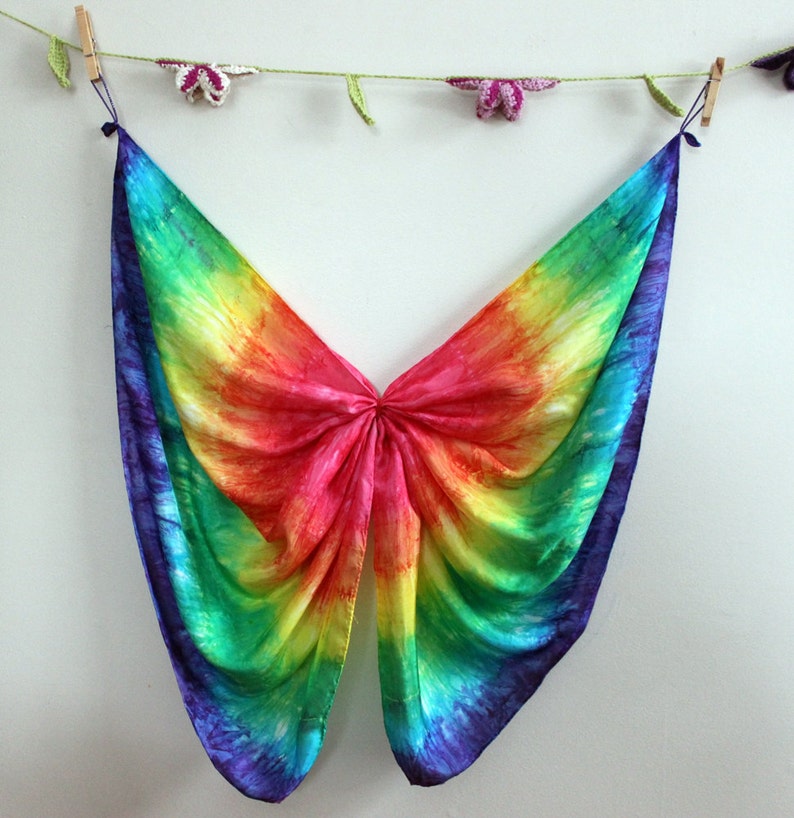 Playsilk Rainbow Tie Dye Playsilk for DIY Wings Hand Dyed Waldorf Inspired Bright Rainbow