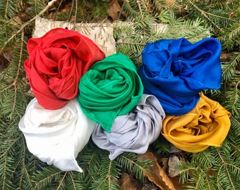 Playsilk Set of 6 Holiday Playsilks -Red, Green, Gold, Silver, Blue, White ~ Hand Dyed ~ Waldorf Inspired!