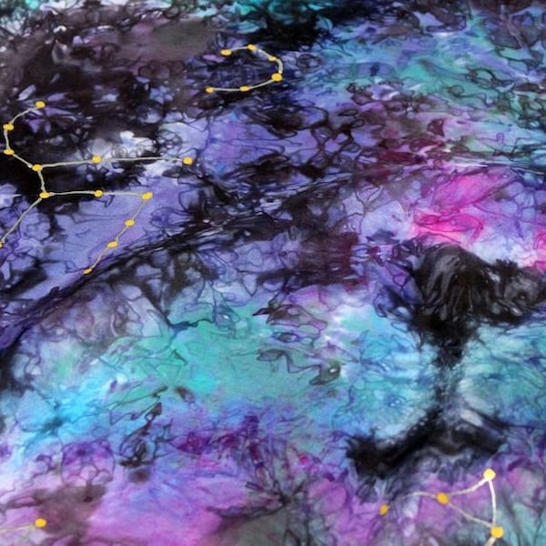 Playsilk Galaxy Constellation Silk ~ Hand Dyed & Hand Painted ~ Waldorf Inspired Scarf!