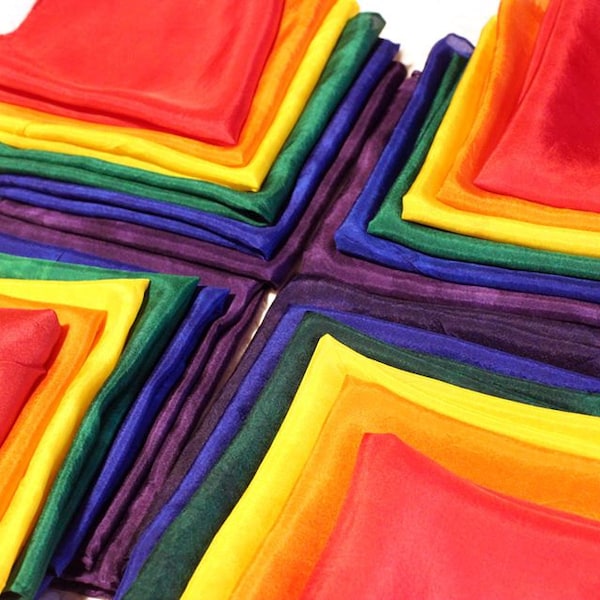 Playsilk Set of 6 Rainbow Playsilks -Bright & Bold ~ Hand Dyed ~ Waldorf Inspired!