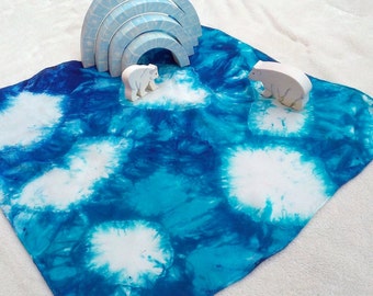 Playsilk Arctic Iceberg Playsilk ~ Play Mat ~ Hand Dyed ~ Waldorf~ (silk only, toys not included)