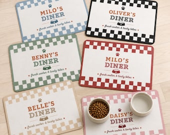 Checkered Pet Food Mat, Dog Bowl Placemat, Cat Lovers Gifts, Custom Pet Feeding Mat