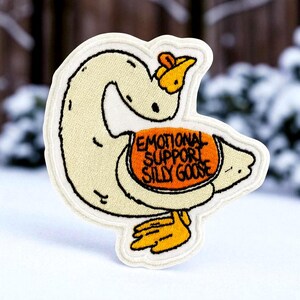Emotional Support Silly Goose Patch – Funny Embroidered Iron On or Sew On Badge, Cute Meme Applique for Jacket, Backpack, Hat