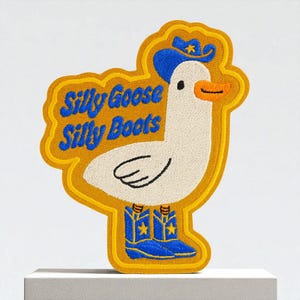 Silly Goose Silly Boots Patch – Funny Cowboy Goose Embroidered Iron On or Sew On Badge, Meme Animal Applique for Jacket, Bag, Hat