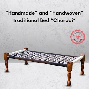 Handcrafted Vintage Charpai Bed - Authentic Indian-Pakistani Daybed - Natural Cotton Rope Solid Wooden Structure - Robust Wooden Frame