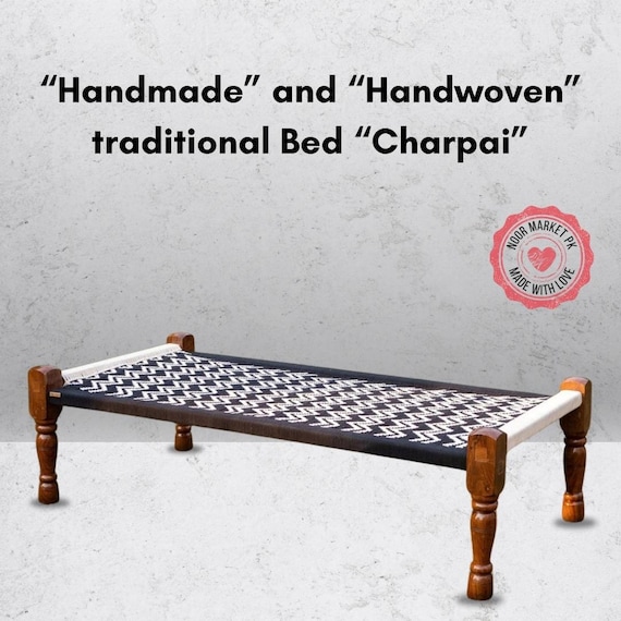 Handwoven Jute Charpai Bed: Teak Wood Frame, Pakistani Daybed