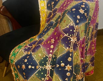 Handmade Chiffon Bridal Dupatta: Copper Gotta Patti, Wedding Wear