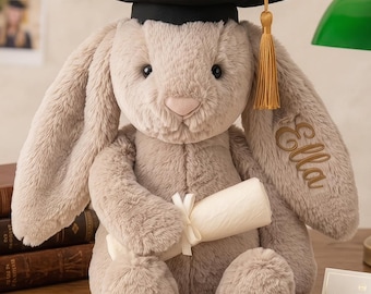 Personalized Graduation Bunny, Custom Embroidered Name, PhD Keepsake Gift