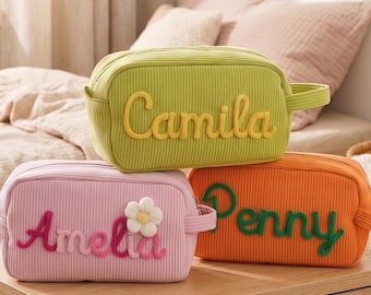 Birthday Pouch for Girls, Personalized Corduroy Name Bag, Kids Pencil Case, Embroidered Makeup Bag, Daughter Niece Gift