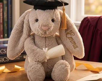 Coniglietto di peluche personalizzato con nome ricamato, coniglietto di laurea personalizzato, regalo di dottorato, coniglio di peluche marrone, ricordo della classe del 2026