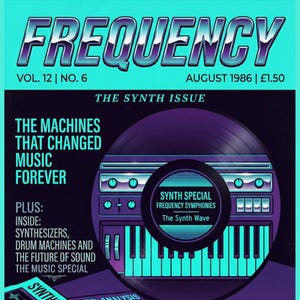 Omslagstryck för tidskriftsutgåva med frekvenssynth | Väggkonst för retro synthesizermusik (digital nedladdning)