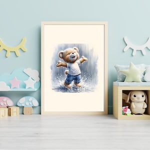 Watercolor Teddy Bear Wall Art – Printable Nursery Decor | Baby Animal Art, Cute Teddy Bear Poster, Kids Room Artwork