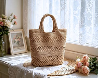 Large Raffia Tote Bag – Handwoven Crochet Straw Bag, Oversized Summer Beach Bag, Boho Market Tote, Lightweight Wicker Bag, Gift for Her