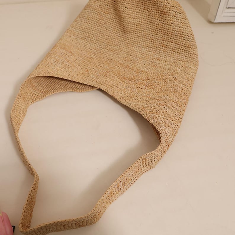Handmade Crochet Raffia Bag – Boho Summer Tote, Lightweight Shoulder Bag, Woven Straw Market Bag, Large Slouchy Beach Bag, Gift for Her image 11