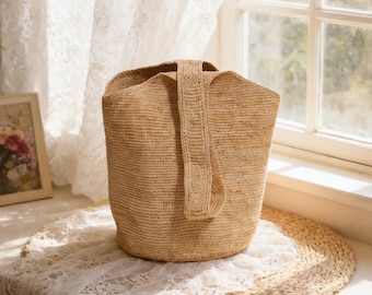 Handmade Crochet Raffia Bag – Boho Summer Tote, Lightweight Shoulder Bag, Woven Straw Market Bag, Large Slouchy Beach Bag, Gift for Her