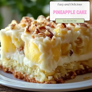 Receta de pastel de piña en PDF: postre tropical fácil y húmedo / Receta imprimible (descarga digital)