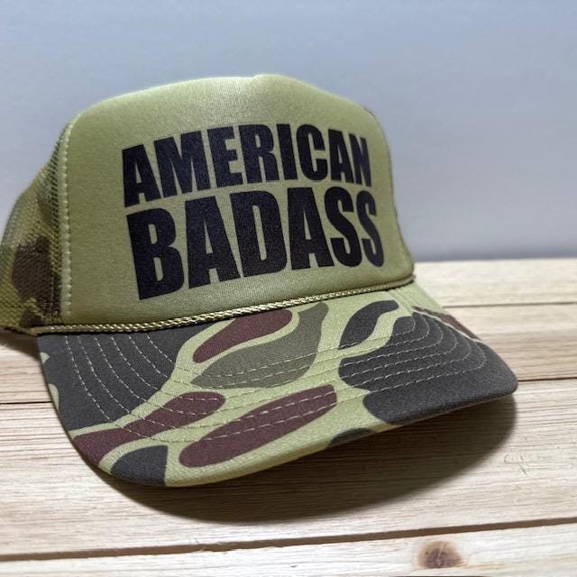 American Badass Trucker Hat Mesh Vintage Snapback Hat Camo 